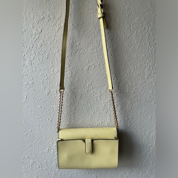 Michael Kors Bag Wallet On A Chain Jet Set Crossbody Yellow Leather Gold Chain - Picture 6 of 10